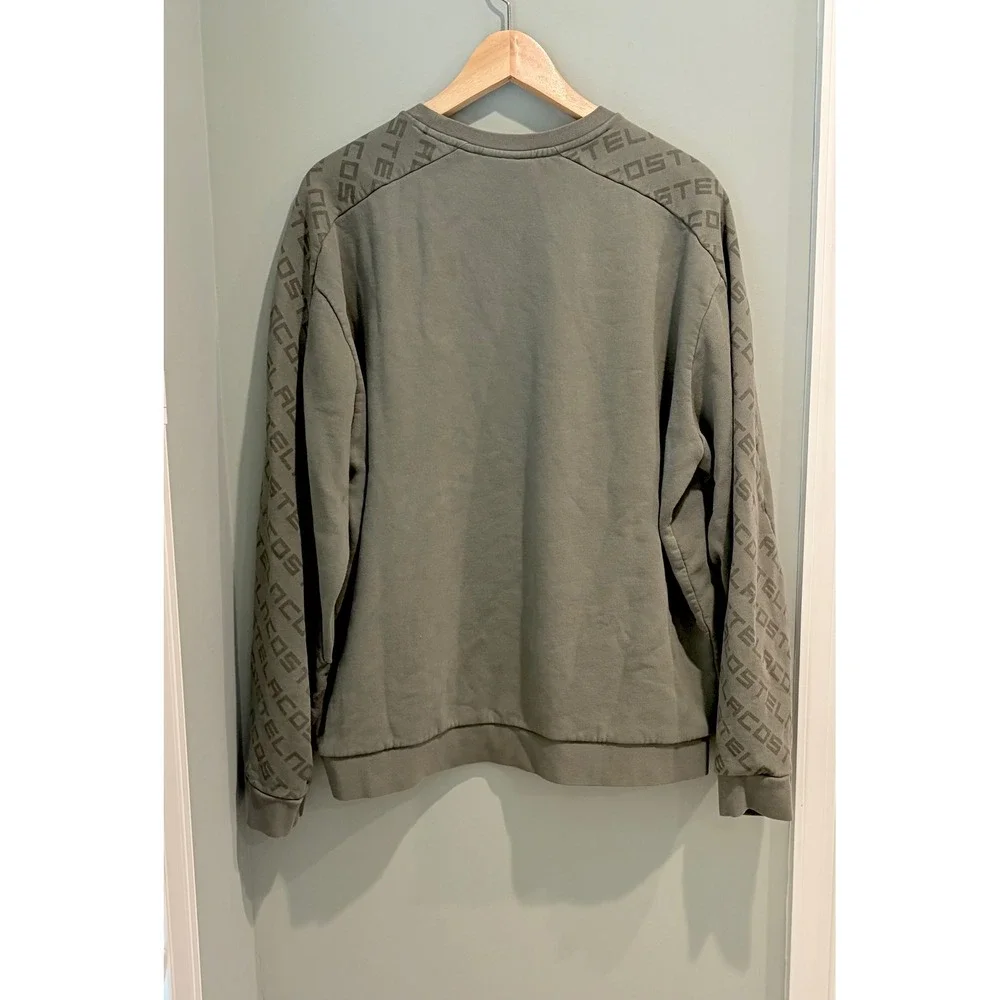 Lacoste Sport Mens XXL Olive Green Logo Tape‎ Sleeve Fleece Crewneck Sweatshirt